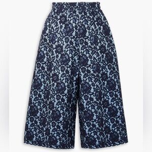 NWT Adam Lippes Bonded Corded Lace and Jersey Culottes Midnight Blue sz L